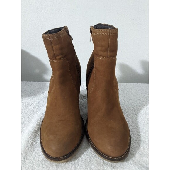 ALDO Womens Olenalla Sz 9 Suede Side Zip Heeled Ankle Bootie Cognac Tan Brown - Picture 2 of 9